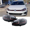 Μπροστινά Φανάρια Set Για Vw Golf 7.5 17-19 Facelift DRL &amp; Dynamic Signal Μαύρα Με Κόκκινη Γραμμή GTI Look H7 Με Μοτέρ Carner - Headlights - Xenon - Bulbs